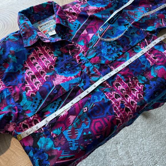 Wrangler Vintage 90s Southwest Aztec Floral Button Down Shirt M - Picture 8 of 10
